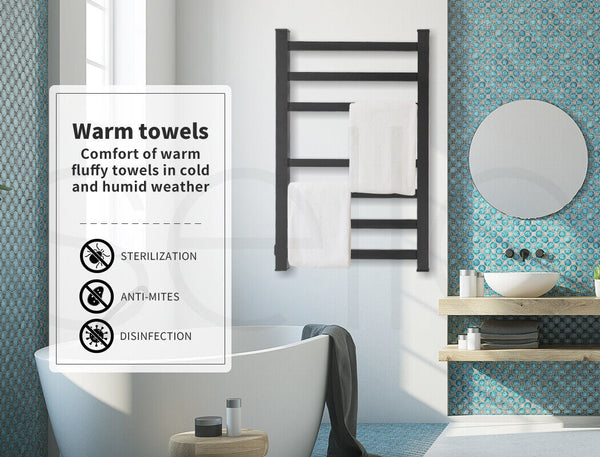 Aluminium Heated Towel Rail 7 Bar Electric Warmer Black Sterilisers & Towel Warmers