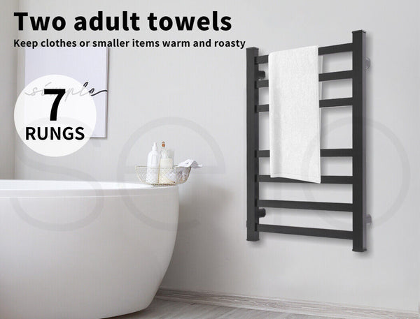 Aluminium Heated Towel Rail 7 Bar Electric Warmer Black Sterilisers & Towel Warmers
