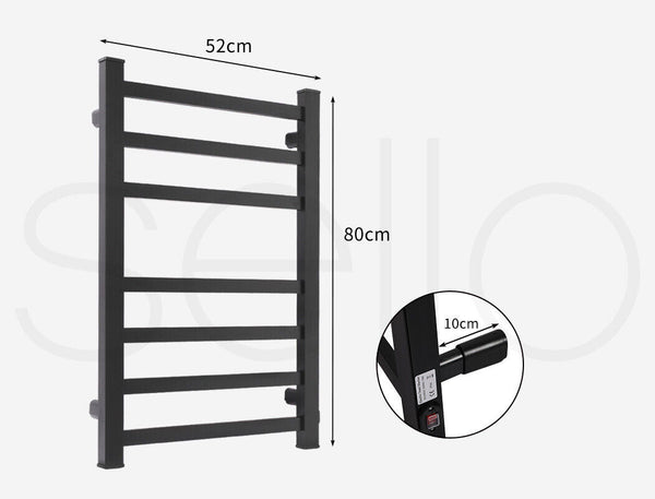 Aluminium Heated Towel Rail 7 Bar Electric Warmer Black Sterilisers & Towel Warmers
