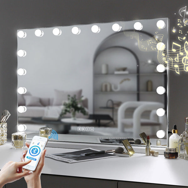 Genux White Bluetooth Hollywood Mirror Rectangle Vanity Wall Light Mirrors