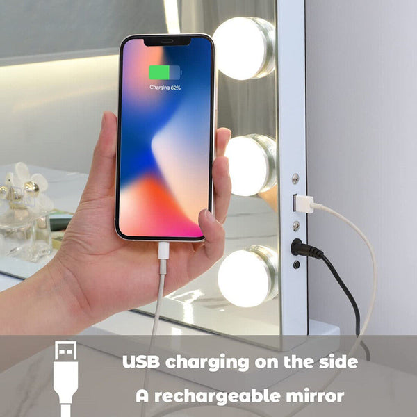 White Bluetooth Hollywood Mirror Rectangle Vanity Wall Light Mirrors