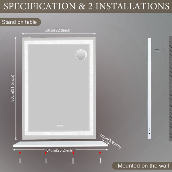 Crystal Vanity Mirror 80Cm Led Bluetooth Magnifying Makeup Mirrors