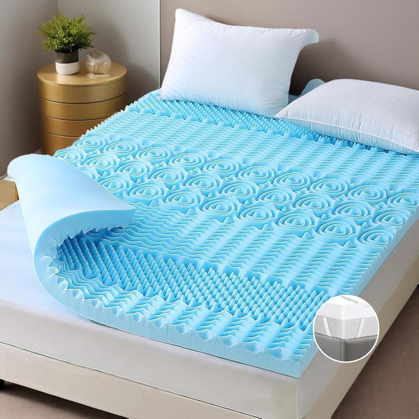 Single Memory Foam Mattress Topper 7 Zone Bamboo Cover Breathable Mattress Toppers & Protectors