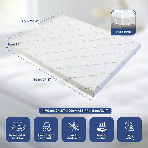 Single Memory Foam Mattress Topper 7 Zone Bamboo Cover Breathable Mattress Toppers & Protectors