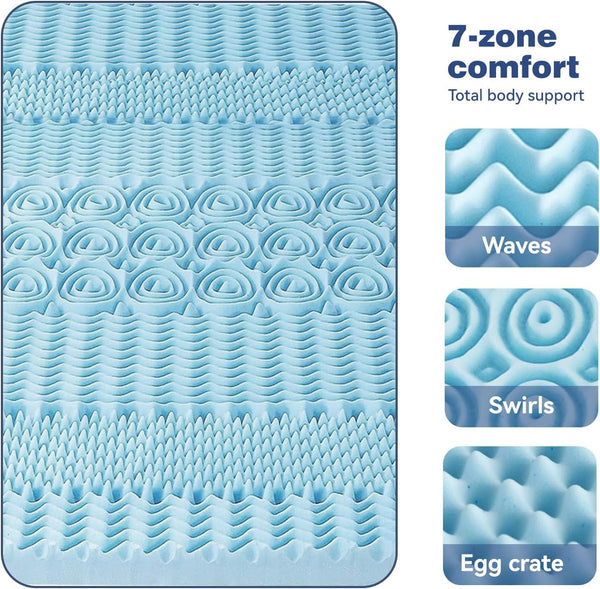 Single Memory Foam Mattress Topper 7 Zone Bamboo Cover Breathable Mattress Toppers & Protectors