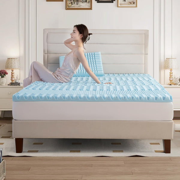 Queen Memory Foam Mattress Topper 7 Zone Bamboo Cover Breathable Mattress Toppers & Protectors