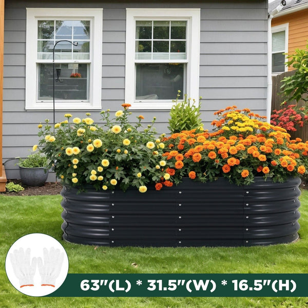 Oval Raised Garden Bed 160X80x42cm Galvanised Steel Planter Raised Garden Beds