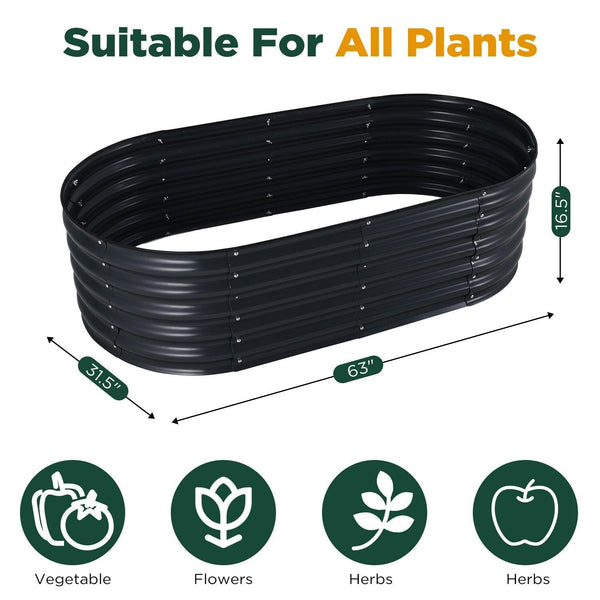 Oval Raised Garden Bed 160X80x42cm Galvanised Steel Planter Raised Garden Beds