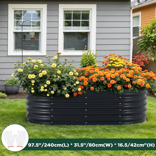 Oval Raised Garden Bed Galvanised Steel 240X80x42cm Planter Raised Garden Beds