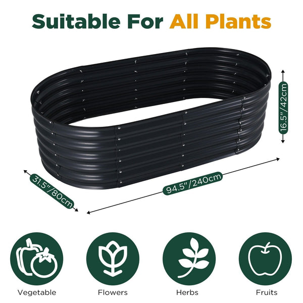 Oval Raised Garden Bed Galvanised Steel 240X80x42cm Planter Raised Garden Beds