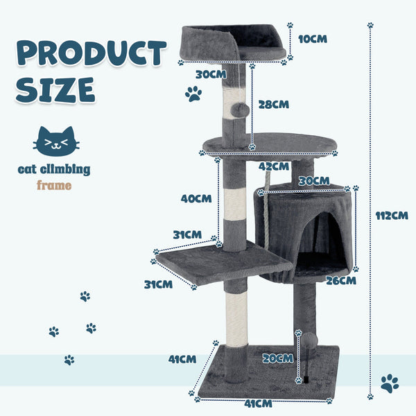 Cat Tower Tree Scratching Post Dark Grey Condo 112Cm Furniture & Scratchers