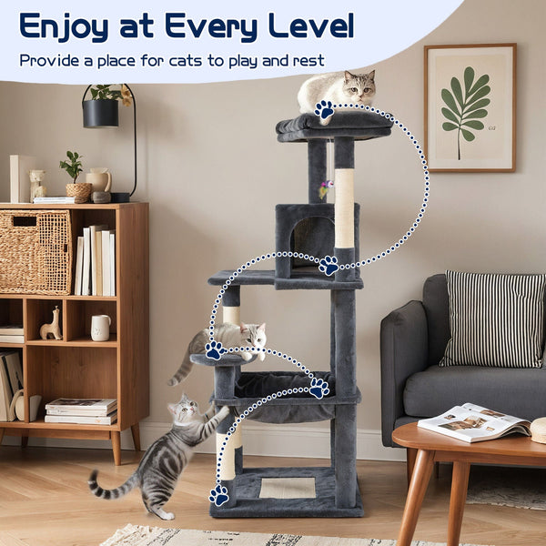 Cat Tower Tree Condo Scratching Post Dark Grey 142Cm Furniture & Scratchers