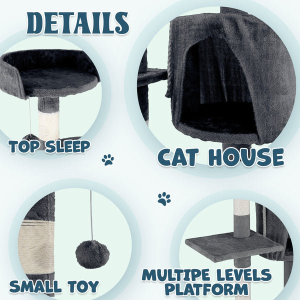 Cat Tower Tree Condo Scratching Post Dark Grey 142Cm Furniture & Scratchers