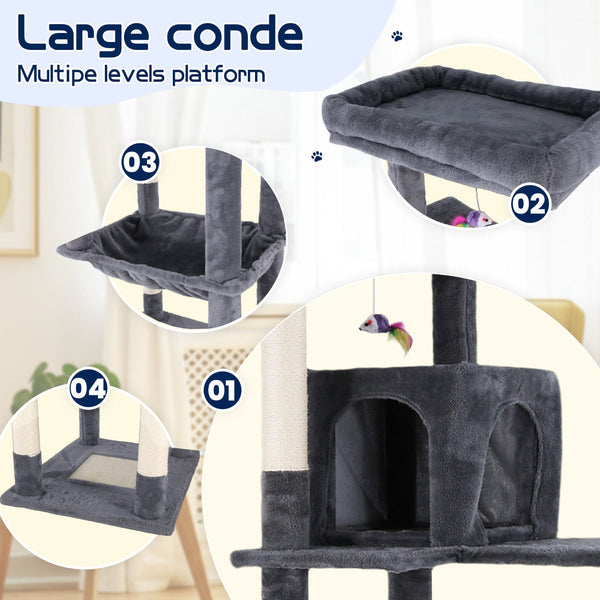 Cat Tower Tree Condo Scratching Post Dark Grey 142Cm Furniture & Scratchers