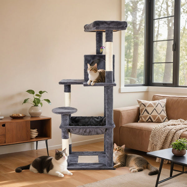 Cat Tower Tree Condo Scratching Post Dark Grey 142Cm Furniture & Scratchers