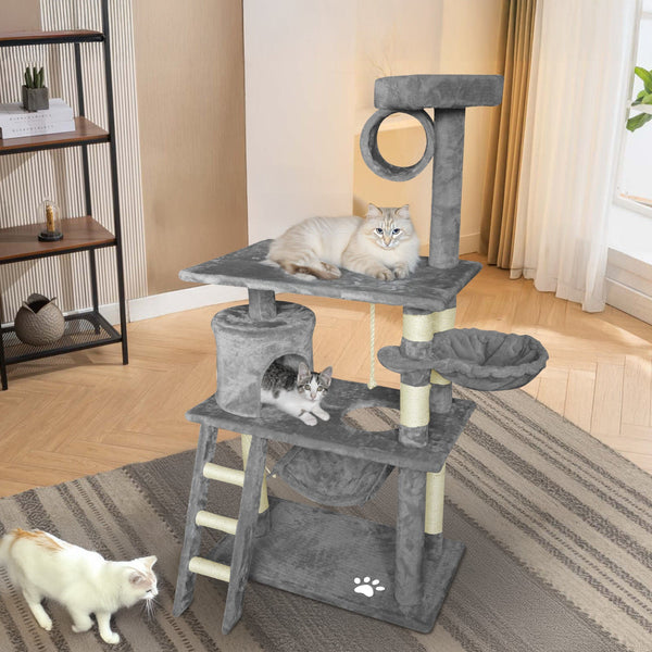 Grey Cat Tree Tower Condo Scratching Post Bed Stand 1.4M Furniture & Scratchers
