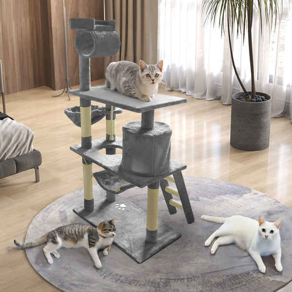 Grey Cat Tree Tower Condo Scratching Post Bed Stand 1.4M Furniture & Scratchers