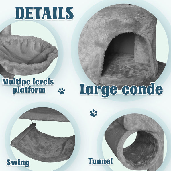 Grey Cat Tree Tower Condo Scratching Post Bed Stand 1.4M Furniture & Scratchers