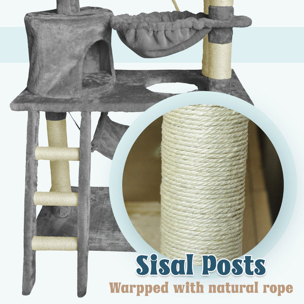 Grey Cat Tree Tower Condo Scratching Post Bed Stand 1.4M Furniture & Scratchers