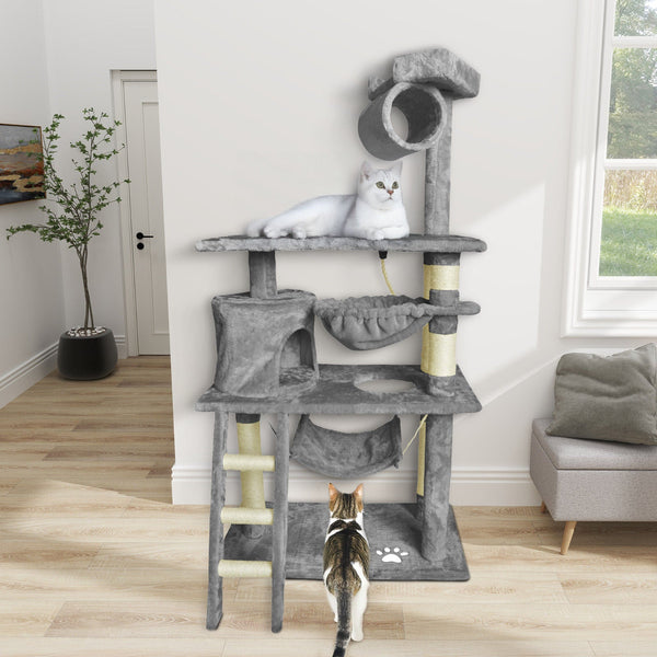 Grey Cat Tree Tower Condo Scratching Post Bed Stand 1.4M Furniture & Scratchers