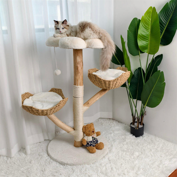 Cat Tree Scratcher Plush Sisal Willow Wood With Basket Cushion Furniture & Scratchers