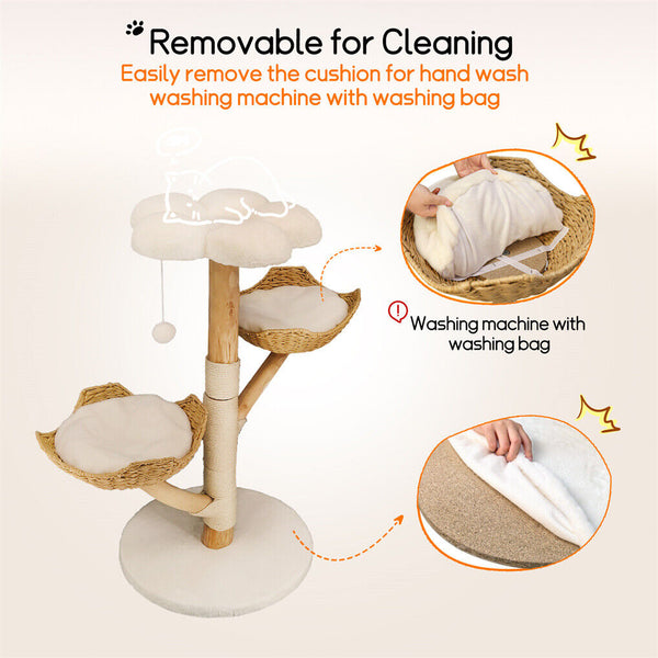 Cat Tree Scratcher Plush Sisal Willow Wood With Basket Cushion Furniture & Scratchers