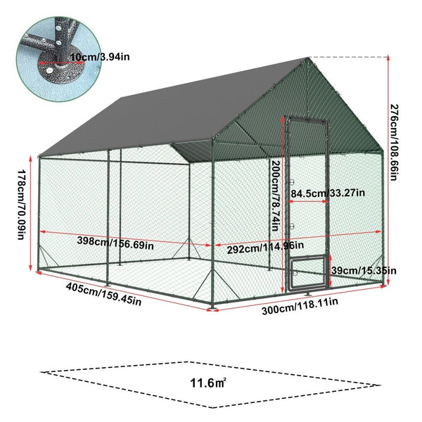 Xl Chicken Coop 276X405x300cm Large Hen House Cage Small Animal Cages & Hutches