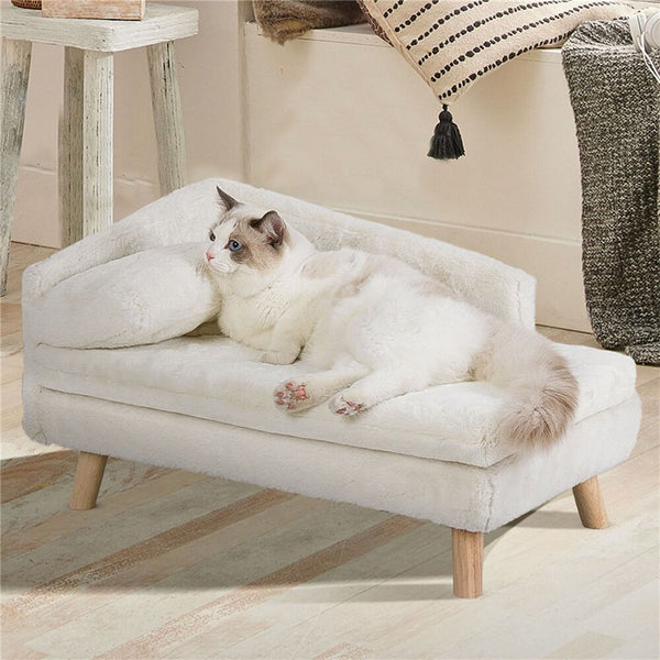 Small Raised Pet Sofa 70X40x39cm Waterproof Portable Dog Bed Beige Pet Beds
