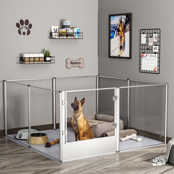 Large Acrylic Dog Playpen 120X120x61cm 8 Panels Cage Fences & Pens