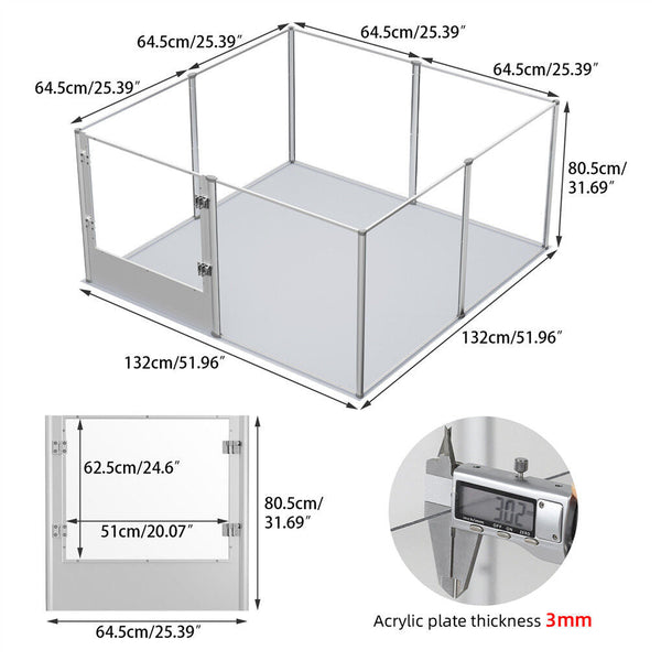 Large Acrylic Dog Playpen 132X132x80.5Cm Panels Cage Fences & Pens