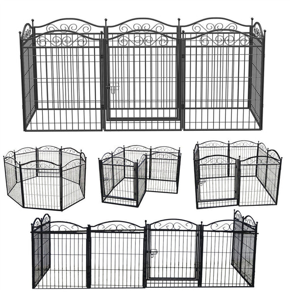 8 Panel Pet Playpen Gate Extension W/ Lockable Door Fences & Pens