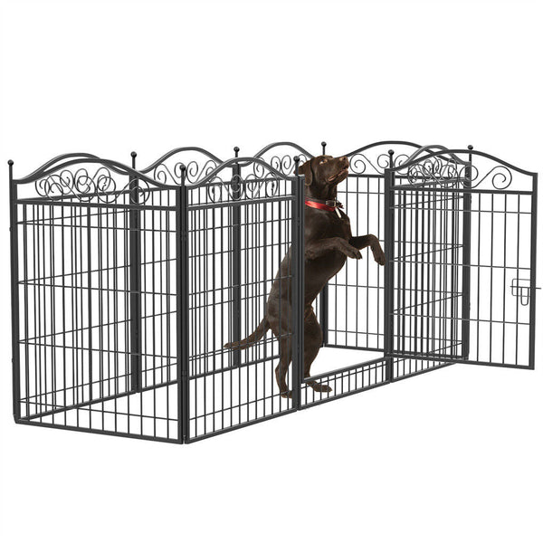 16 Panel Pet Playpen Gate Extension W/ Lockable Door Large Dog Cage Fences & Pens