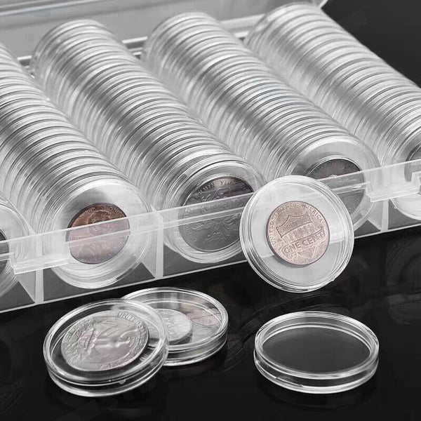 100Pcs 46Mm Clear Plastic Coin Holder Capsules Storage Box Money Boxes