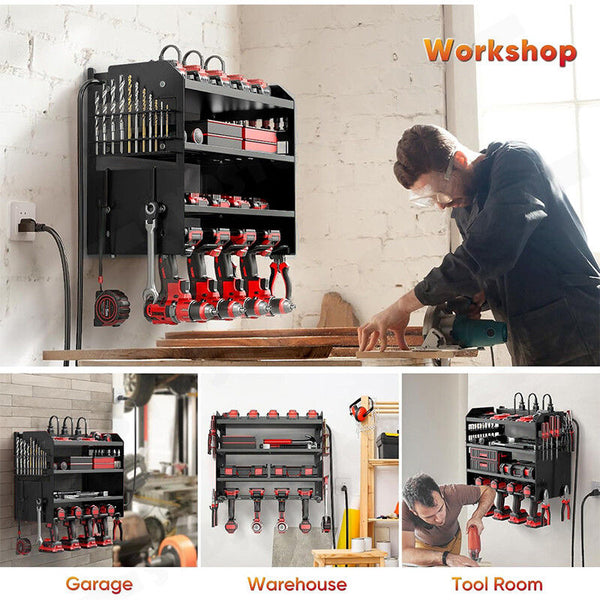 Power Tool Rack Organizer Wall Mount Drill Holder 4 Layers Tool Boxes