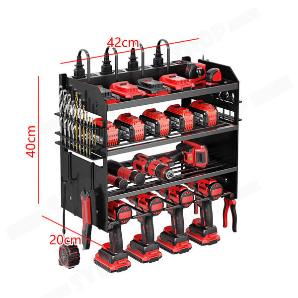 Power Tool Rack Organizer Wall Mount Drill Holder 4 Layers Tool Boxes