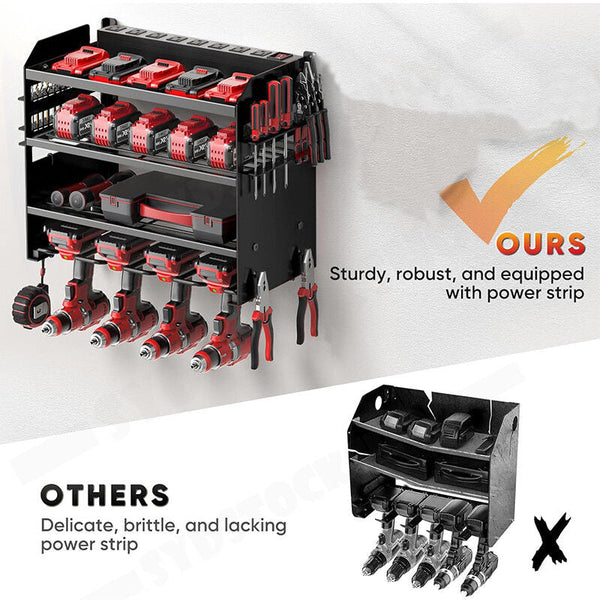 Power Tool Rack Organizer Wall Mount Drill Holder 4 Layers Tool Boxes