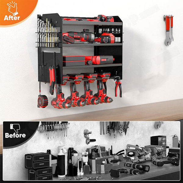 Power Tool Rack Organizer Wall Mount Drill Holder 4 Layers Tool Boxes