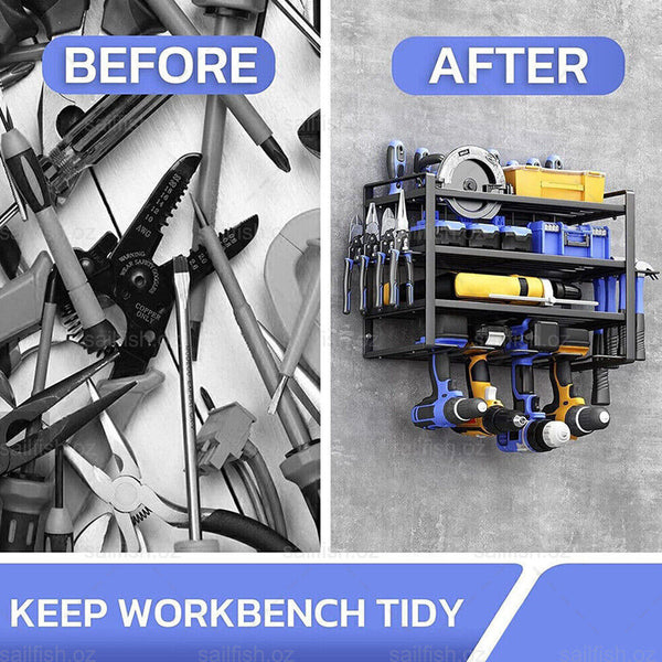 4 Layer Heavy Duty Drill Holder Wall Mount Tool Rack Organizer Cordless Drills