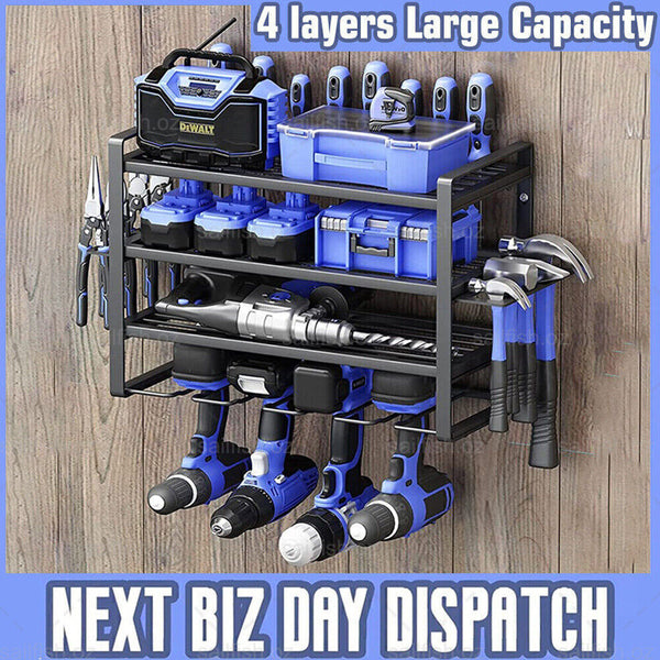 4 Layer Heavy Duty Drill Holder Wall Mount Tool Rack Organizer Cordless Drills