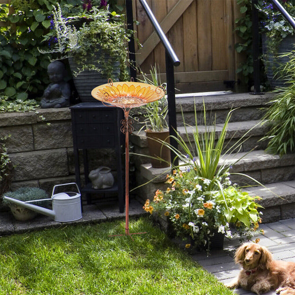 Solar Bird Bath Feeder Fountain Deck Post Mount Feeders