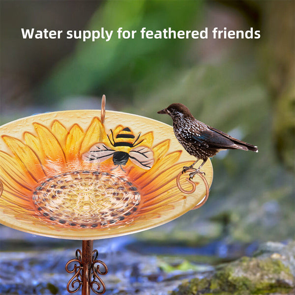 Solar Bird Bath Feeder Fountain Deck Post Mount Feeders