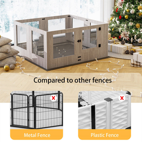 Indoor Dog Pen Tempered Glass Kennel W/ Pad Fences & Pens