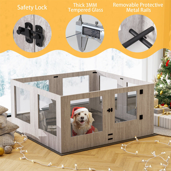 Large Dog Indoor Whelping Box Tempered Glass & Mdf Fences & Pens