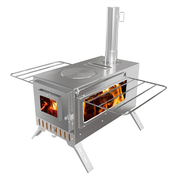 Stainless Steel Wood Burning Stove 1 Burner Camping Bbq With Chimney Camping Stoves