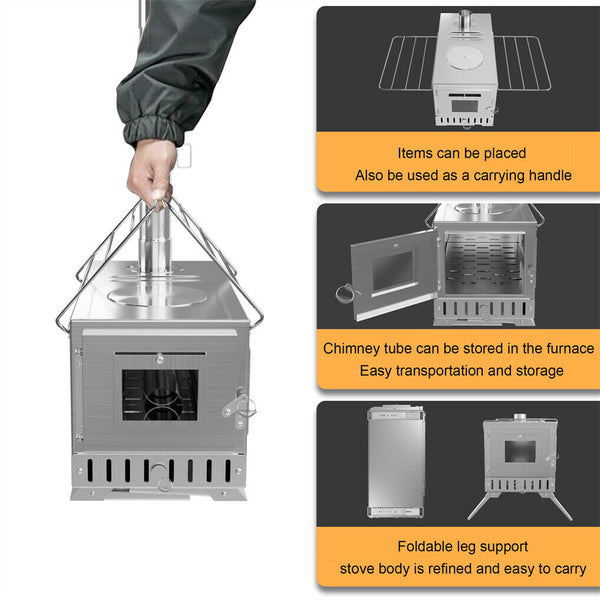Stainless Steel Wood Burning Stove 1 Burner Camping Bbq With Chimney Camping Stoves