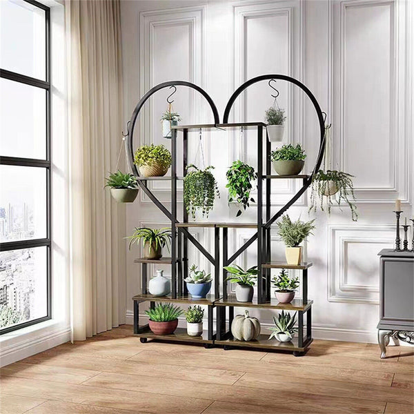 6 Tier Corner Plant Stand Metal & Mdf Ladder Shelf Rack Plant Stands