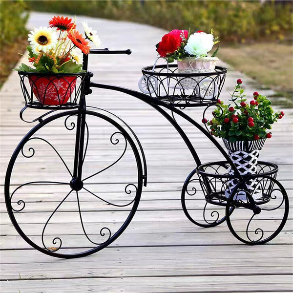 Iron Tricycle Plant Stand Pot Holder Black Solid Pattern Plant Stands