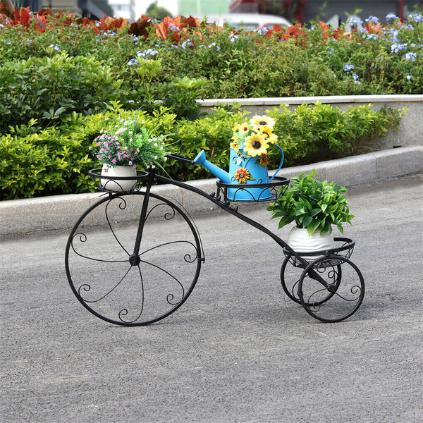 Iron Tricycle Plant Stand Pot Holder Black Solid Pattern Plant Stands