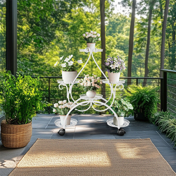 Movable Metal Plant Stand Garden Cart Indoor/Outdoor Decor Plant Stands