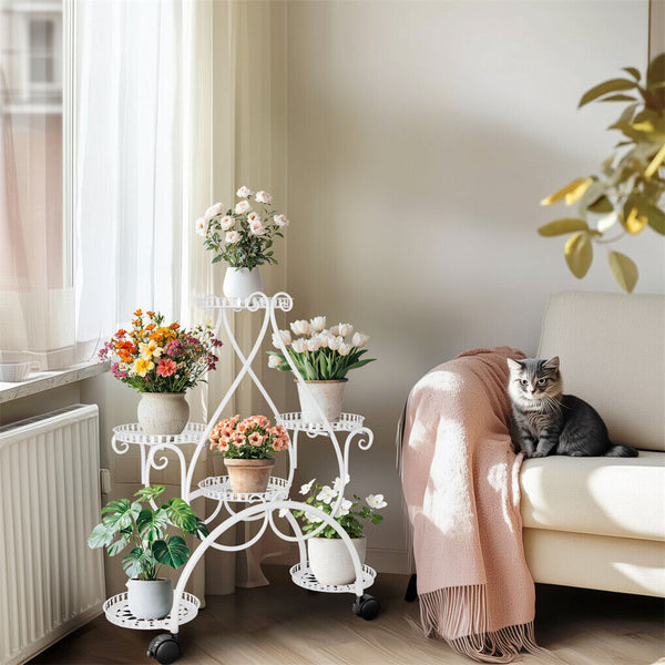 Movable Metal Plant Stand Garden Cart Indoor/Outdoor Decor Plant Stands